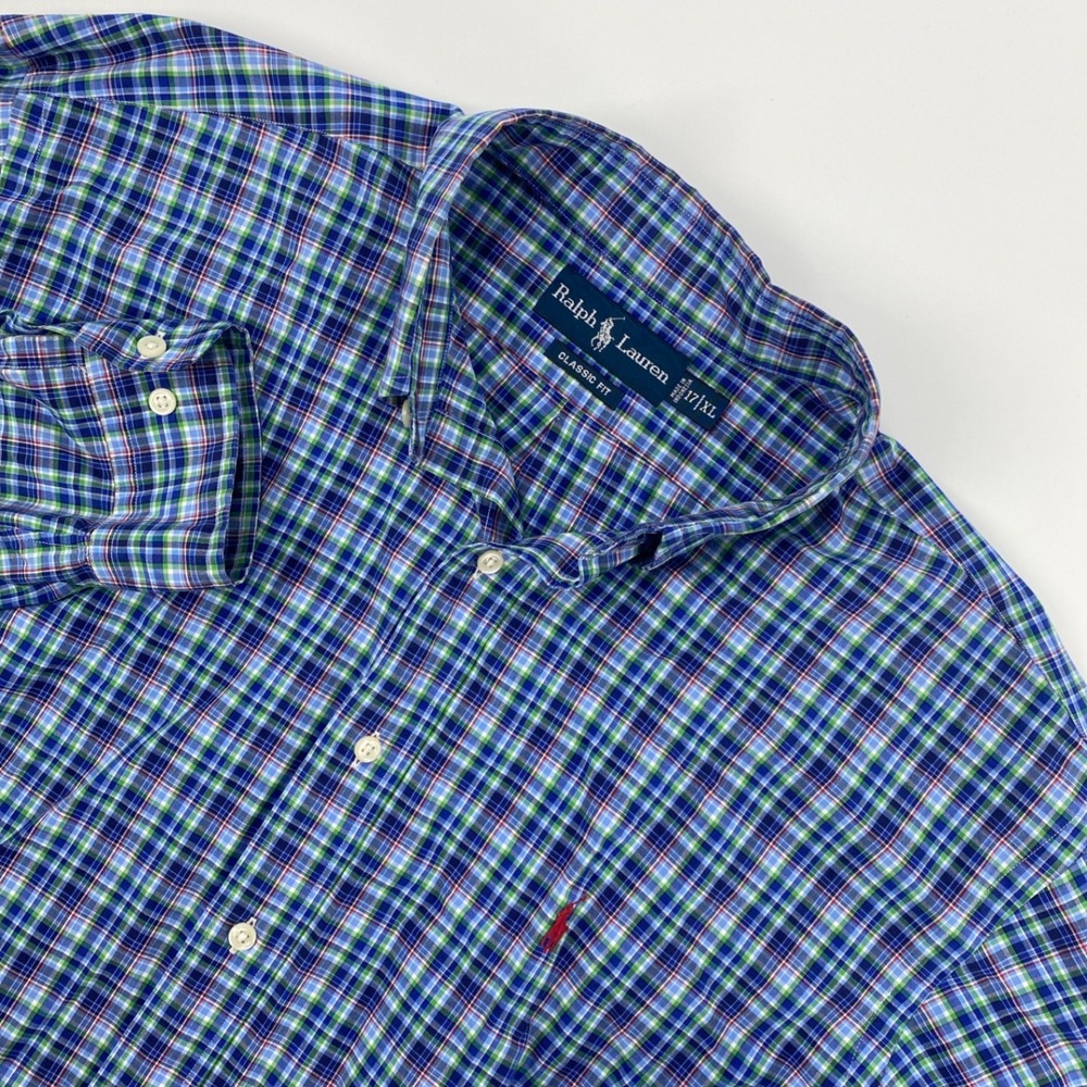 Ralph Lauren Shirt Mens XL Blue Green Plaid Classic Fit Preppy Smart Office